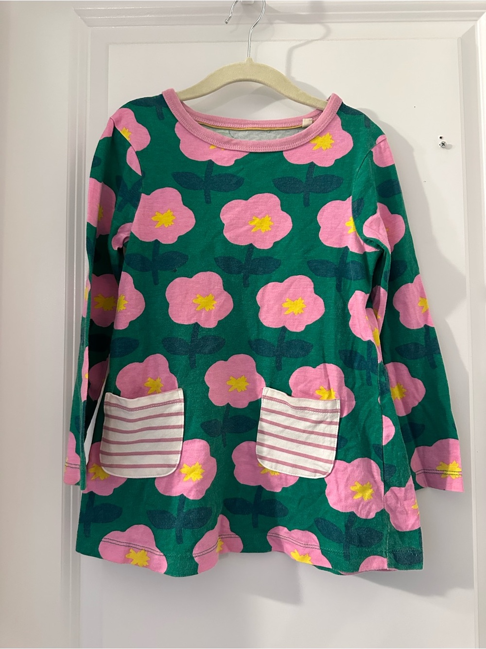 Mini Boden Pink Trim Floral Top with Yellow Accent